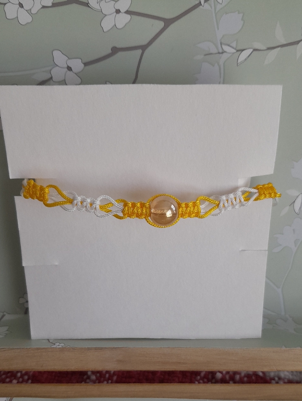 Yellow and White  Macramé Bracelet with Gold Natural Stone Bead
